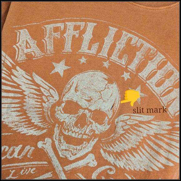 AFFLICTION American Customs Hell on Wheels Winged Skull T-Shirt Orange Men's S - Picture 6 of 7